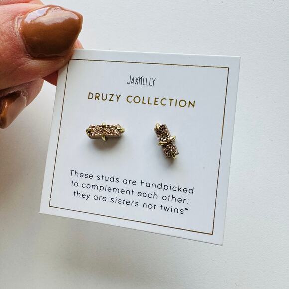 NEW ANTHROPOLOGIE Champagne Rose Gold 14kt Druzy Stone Gemstone Bar Earring - Picture 5 of 7